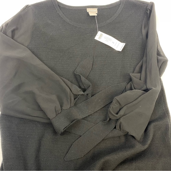 NWT Chico’s Sheer Romantic Sleeve Tie Knit Black Pullover Sweater Size 2/Large - Picture 8 of 9